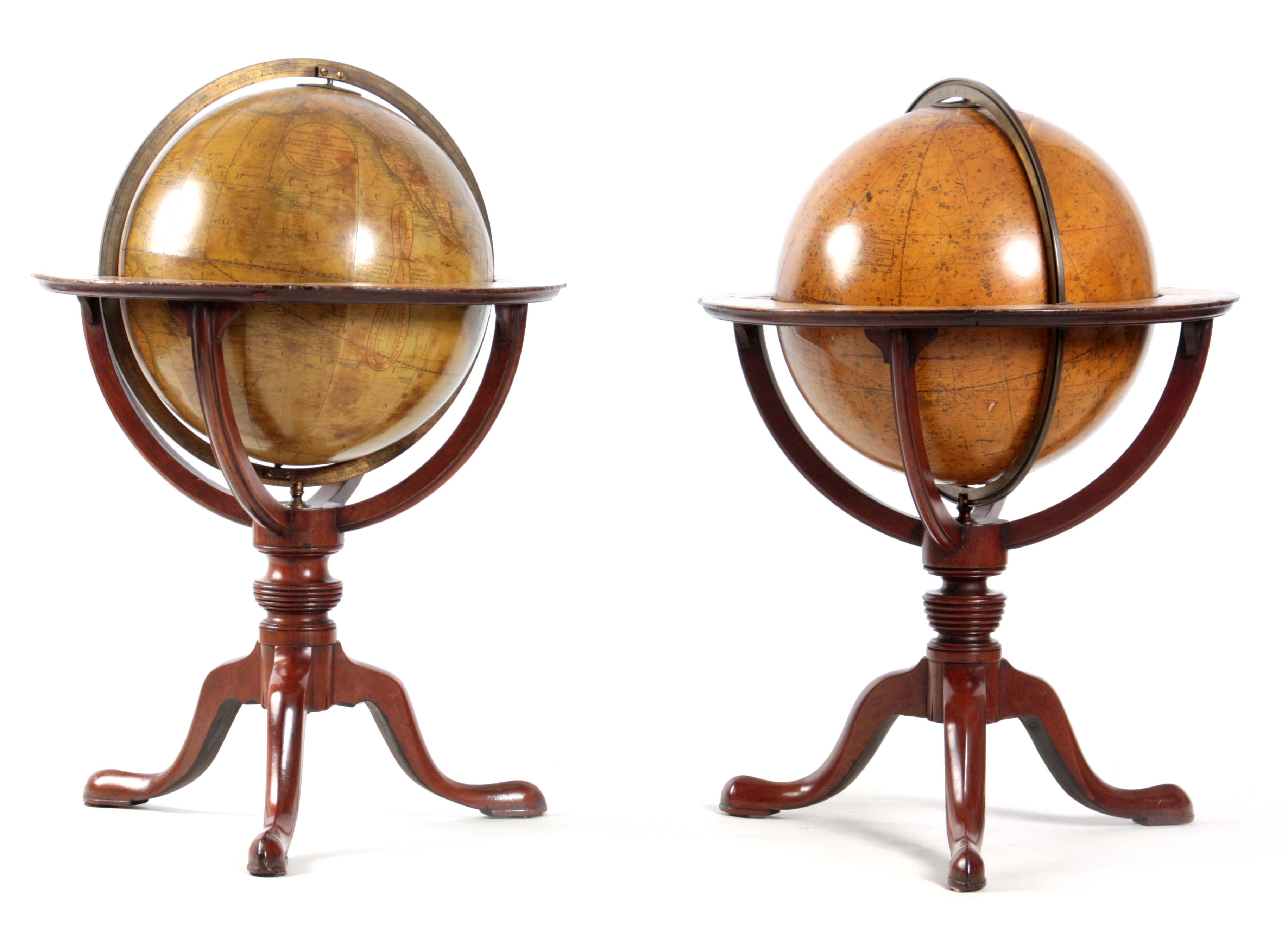 Matched pair of early nineteenth-century Cary terrestrial and celestial globes sold by Hutchinson Scott