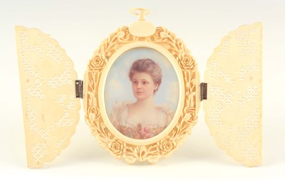 Lot 581 - A LATE 19TH CENTURY MINIATURE ON IVORY OF A...