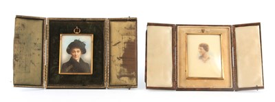 Lot 616 - TWO EARLY 20TH CENTURY CASED PAINTED PORTRAIT...