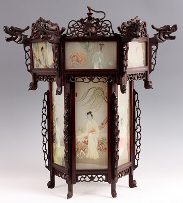 Lot 198 - A LATE 19th CENTURY CHINESE HARDWOOD LANTERN...