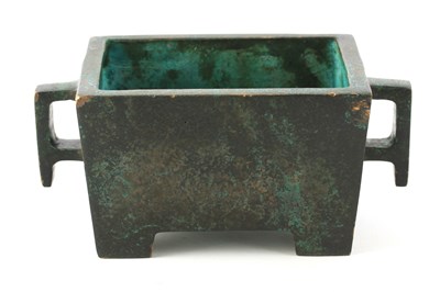 Lot 187 - A CHINESE PATINATED BRONZE RECTANGULAR CENSER...