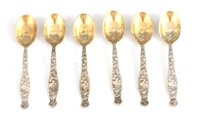 Lot 289 - A SET OF SIX SILVER COFFEE SPOONS decorated...