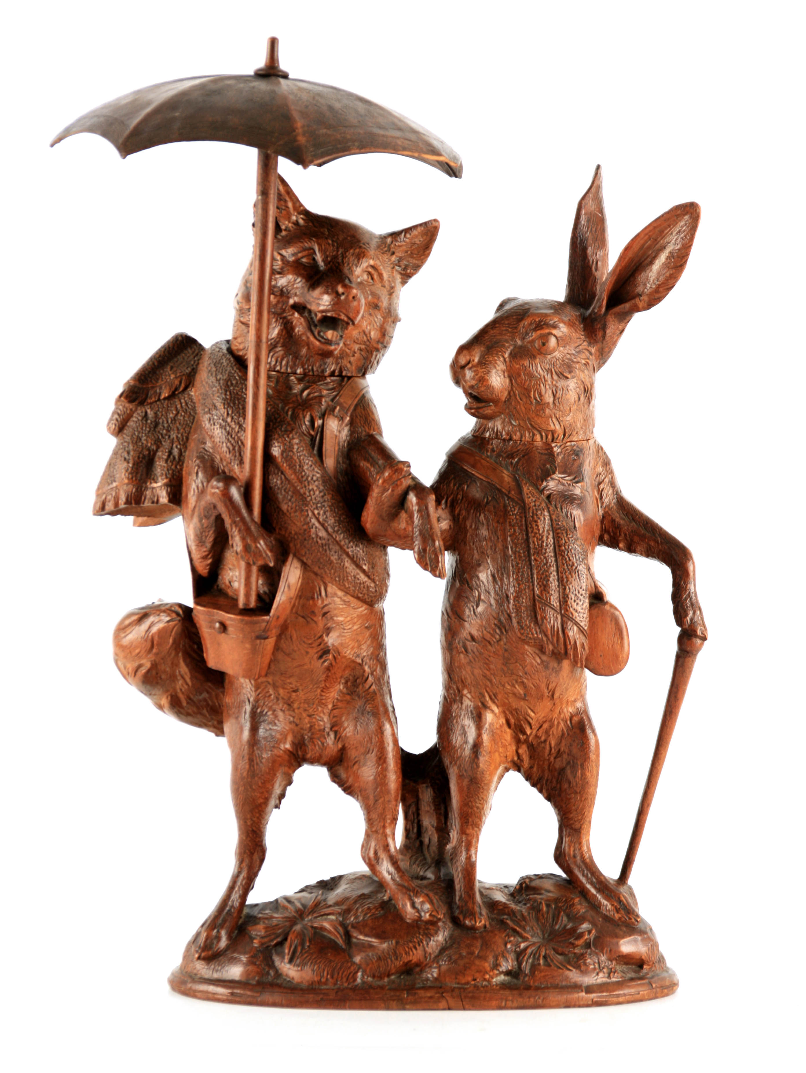Brienz Swiss Black Forest fox and hare double tobacco jar sold by Hutchinson Scott