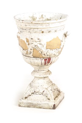 Lot 1020 - A 19TH CENTURY BUFF TERRACOTTA GARDEN URN with...