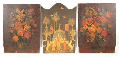 Lot 1027 - A PAIR OF 18TH CENTURY PAINTED FIRE SCREENS...