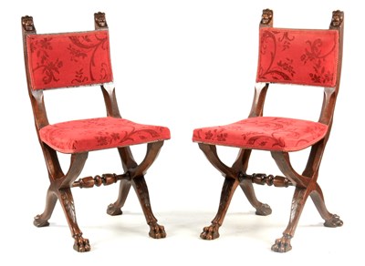 Lot 1044 - A PAIR OF 19TH CENTURY MAHOGANY HALL CHAIRS...