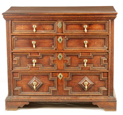 Lot 1049 - A WILLIAM AND MARY OAK GEOMETRIC MOULDED CHEST...