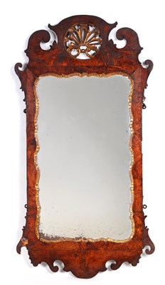 Lot 1050 - AN EARLY 18TH CENTURY BURR ELM HANGING MIRROR...