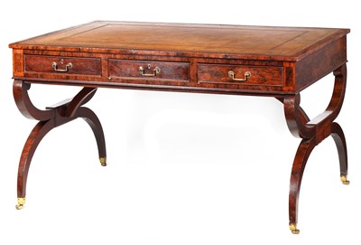 Lot 1052 - A STYLISH REGENCY STYLE ROSEWOOD LIBRARY DESK...