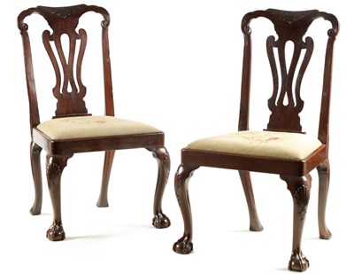 Lot 1056 - A PAIR OF GEORGE I WALNUT SIDE CHAIRS with...