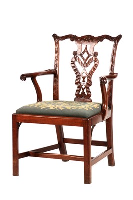Lot 1068 - A GEORGE III CHIPPENDALE STYLE OPEN ARMCHAIR...
