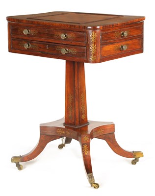 Lot 1073 - GILLOWS LANCASTER A REGENCY BRASS INLAID...