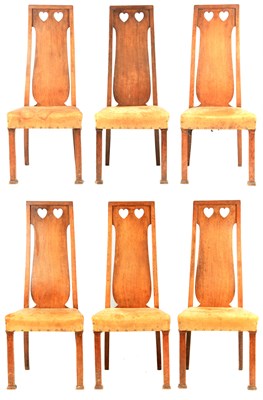 Lot 1080 - A SET OF SIX ARTS & CRAFTS OAK DINING CHAIRS...