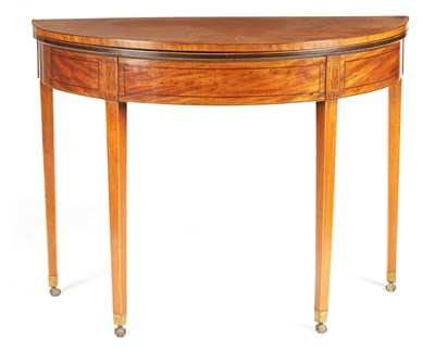Lot 1082 - A GEORGE III FIGURED SATINWOOD D END TEA TABLE...