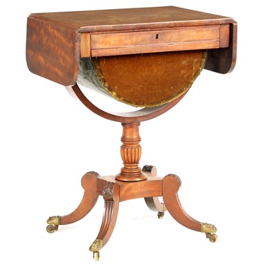 Lot 1090 - A WILLIAM IV MAHOGANY WORKBOX with drop down...
