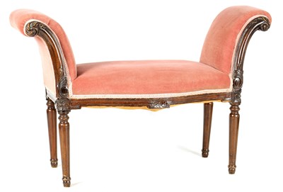 Lot 1099 - A 19TH CENTURY BOW-FRONT WALNUT WINDOW SEAT...
