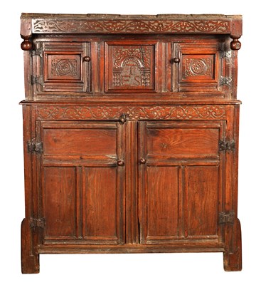 Lot 1106 - A 17TH CENTURY CARVED OAK DUDARN /COURT...