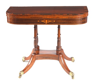 Lot 1112 - A REGENCY ROSEWOOD AND COROMANDEL CROSS-BANDED...