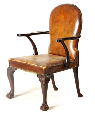 Lot 1132 - A GEORGE II CUBAN MAHOGANY UPHOLSTERED OPEN...