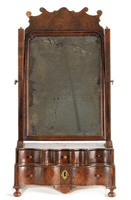 Lot 1137 - A QUEEN ANNE BURR WALNUT TOILET MIRROR with...