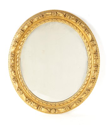 Lot 1138 - A 19TH CENTURY CARVED GILTWOOD OVAL HANGING...