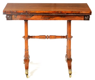 Lot 1140 - A REGENCY FIGURED ROSEWOOD CARD TABLE IN THE...