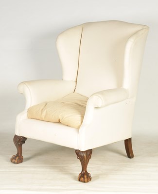 Lot 1153 - A LATE 19TH CENTURY GEORGE I STYLE WINGBACK...