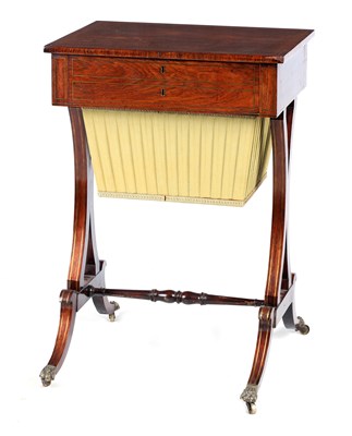Lot 1156 - A REGENCY BRASS INLAID ROSEWOOD WORKBOX with...