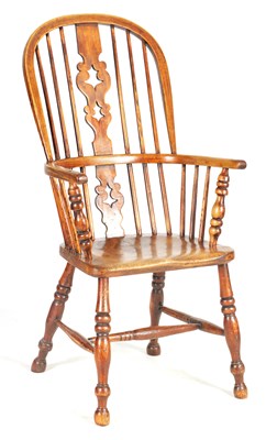 Lot 1158 - A 19TH CENTURY ASH AND ELM HIGH BACK WINDSOR...