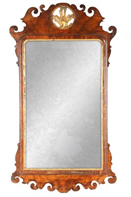 Lot 1160 - AN 18TH CENTURY WALNUT PIER MIRROR with shaped...