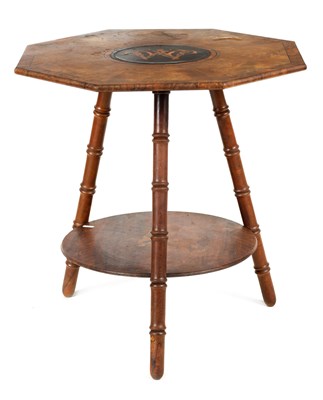 Lot 1185 - A 19TH CENTURY INLAID FIGURED WALNUT OCTAGONAL...