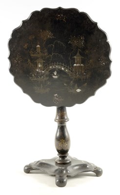 Lot 1188 - A 19TH CENTURY LACQUERED TILT TOP TABLE WITH...