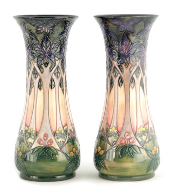 Lot 182 - A PAIR OF WILLIAM MOORCROFT TALL BULBOUS...