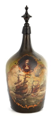 Lot 2 - AN 18TH CENTURY GREEN GLASS BOTTLE WITH...