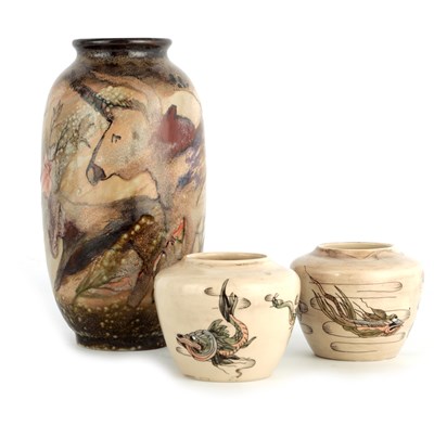 Lot 201 - A COBRIDGE SHOULDERED CYLINDRICAL VASE relief...