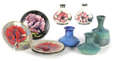 Lot 202 - A PAIR OF COBRIDGE SQUAT BULBOUS VASES with...