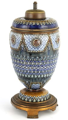 Lot 206 - A ROYAL DOULTON STONEWARE OIL LAMP BASE with a...