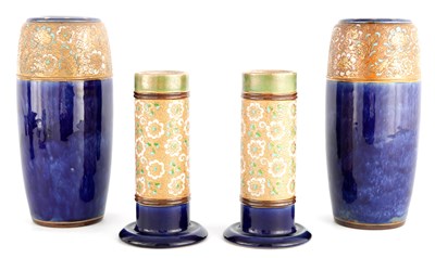 Lot 215 - A PAIR OF ROYAL DOULTON ENGLAND ROYAL BLUE...