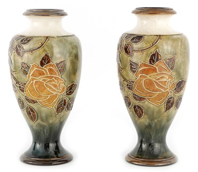 Lot 219 - A PAIR OF ROYAL DOULTON INVERTED BALUSTER TALL...