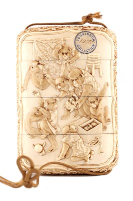 Lot 421 - A BEAUTIFULLY CARVED JAPANESE IVORY INRO...