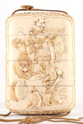 Lot 421 - A BEAUTIFULLY CARVED JAPANESE IVORY INRO...
