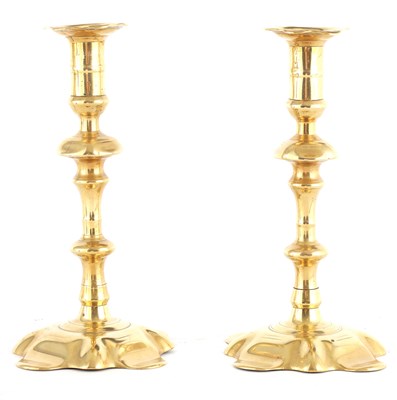 Lot 583 - A LARGE PAIR OF GEORGE II SEAMED BRASS PETAL...