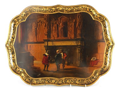 Lot 603 - A GOOD 19TH CENTURY SCALLOP EDGE BLACK LACQUER...