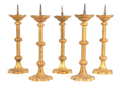 Lot 613 - A SET OF FIVE LATE 19TH CENTURY ORMOLU PRICKET...