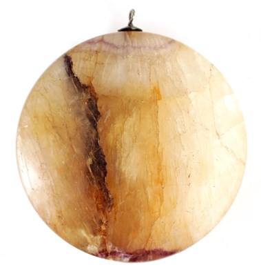Lot 641 - A 19TH CENTURY BLUE JOHN PENDENT 6.5cm diameter.