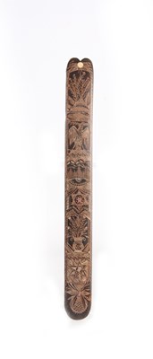 Lot 671 - A 19TH CENTURY SAILOR'S BALEEN SCRIMSHAW BUSK...