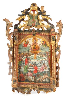 Lot 673 - A 16TH CENTURY FRAMED GREEK POLYCHROMED CARVED...