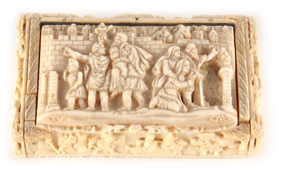 Lot 680 - A 19TH CENTURY CONTINENTAL CARVED IVORY SNUFF...