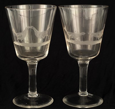 Lot 7 - A PAIR OF LARGE 19TH CENTURY ETCHED WINE...