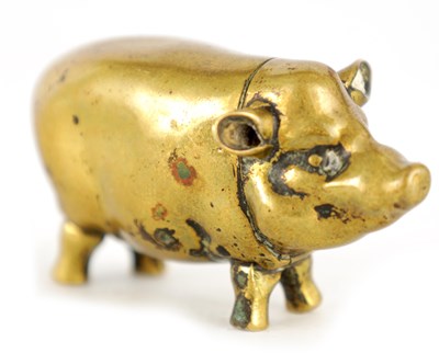 Lot 703 - A 19TH CENTURY BRASS VESTA CASE FORMED AS A...